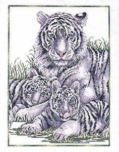 White Tigers (Tigress & Cubs) Cross Stitch Kit - 11" x 14"