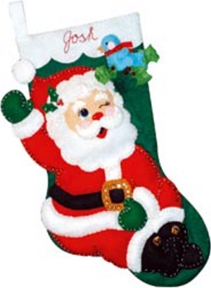 Winking Santa & Snowman Felt Applique Christmas Stocking Kit - 1