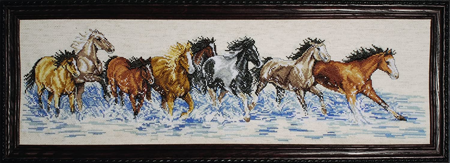 Splashdown Cross Stitch Kit - Painted Ponies Running Wild River Crossing Western
