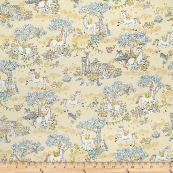 Fat Quarter In The Forest Fantasy Pegasus Unicorn 100% Cotton Quilting Fabric