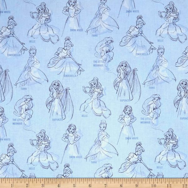 Fat Quarter Disney Princess Blue Sketch 100% Cotton Quilting Fabric