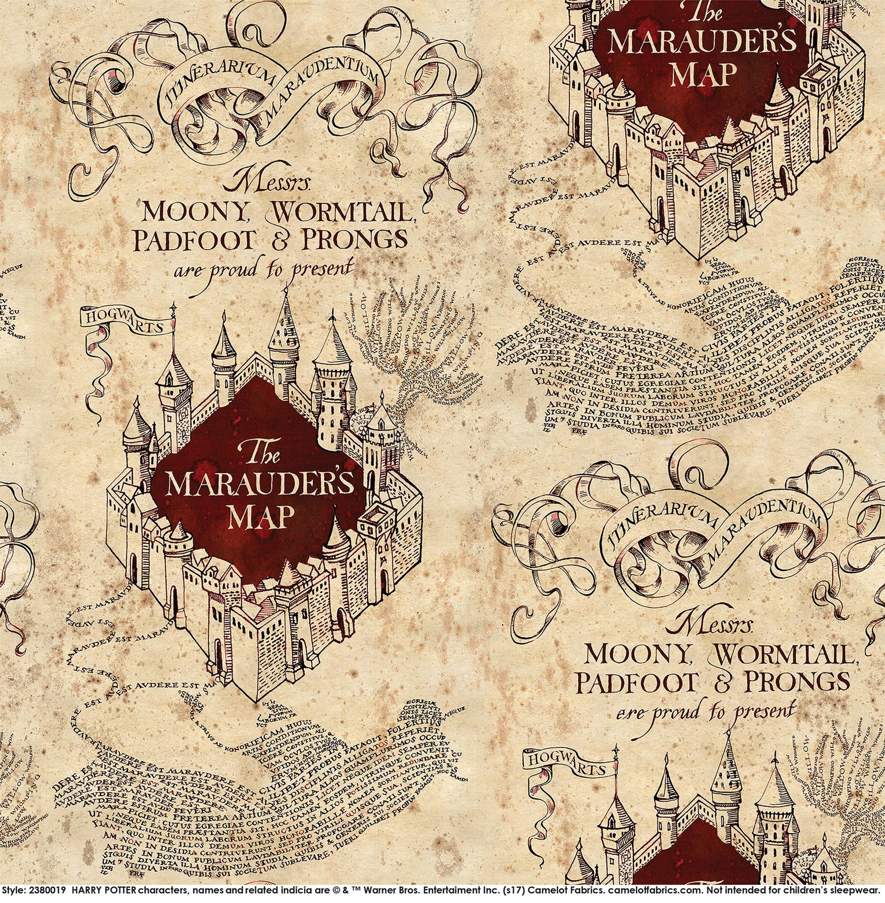 Fat Quarter Harry Potter Marauder's Map 100% Cotton Quilting Sewing Fabric