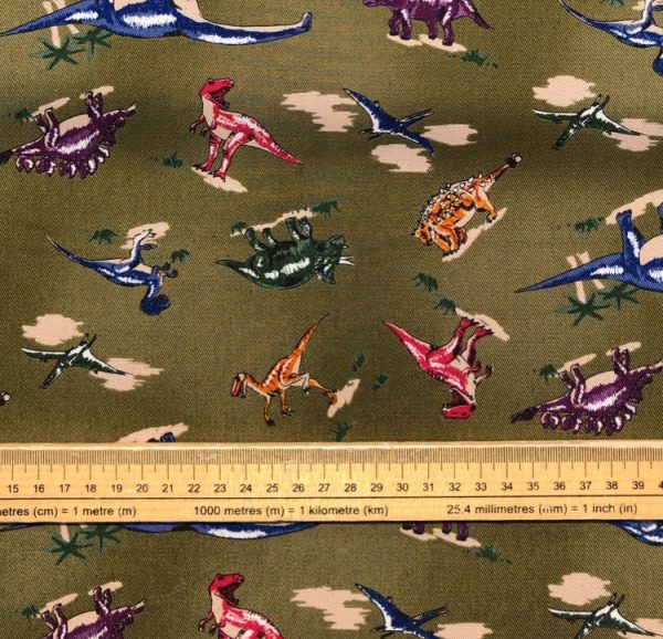 Fat Quarter Dinosaurs on Dark Olive Green 100% heavy Cotton Fabric - Image 3