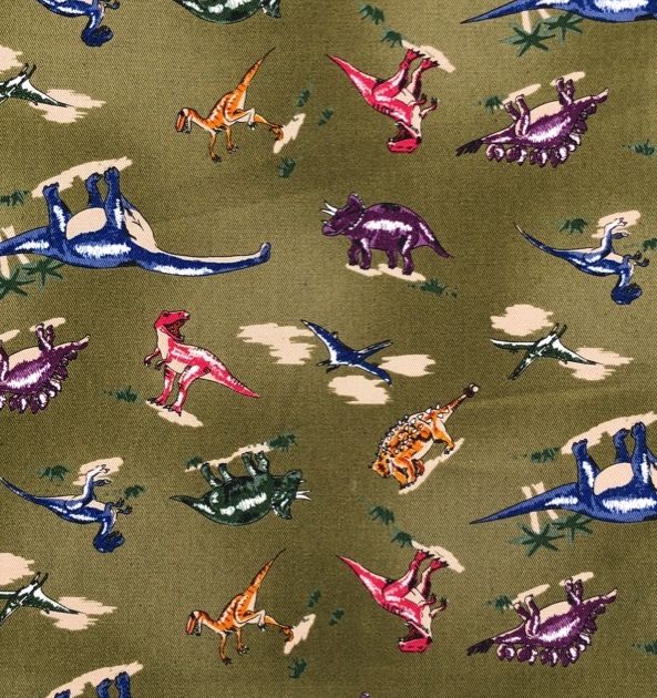 Fat Quarter Dinosaurs on Dark Olive Green 100% heavy Cotton Fabric