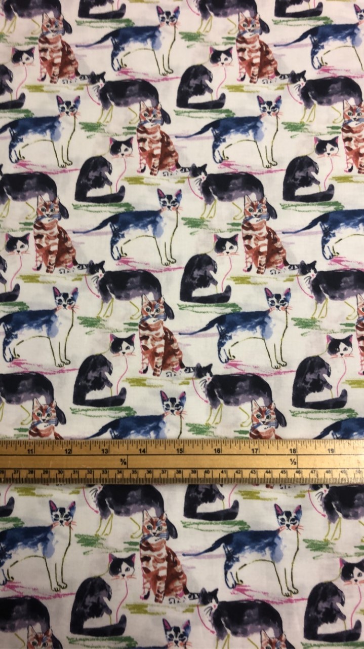 Fat Quarter Dear Stella Water Colour Cats 100% Cotton Quilting Fabric