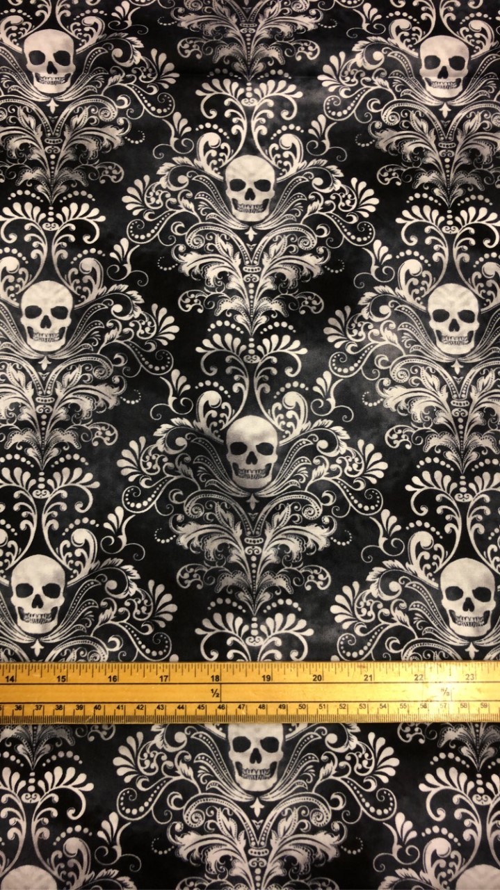 Fat Quarter Wicked Gothic Skulls On Pattern 100% Cotton Quilting Fabric