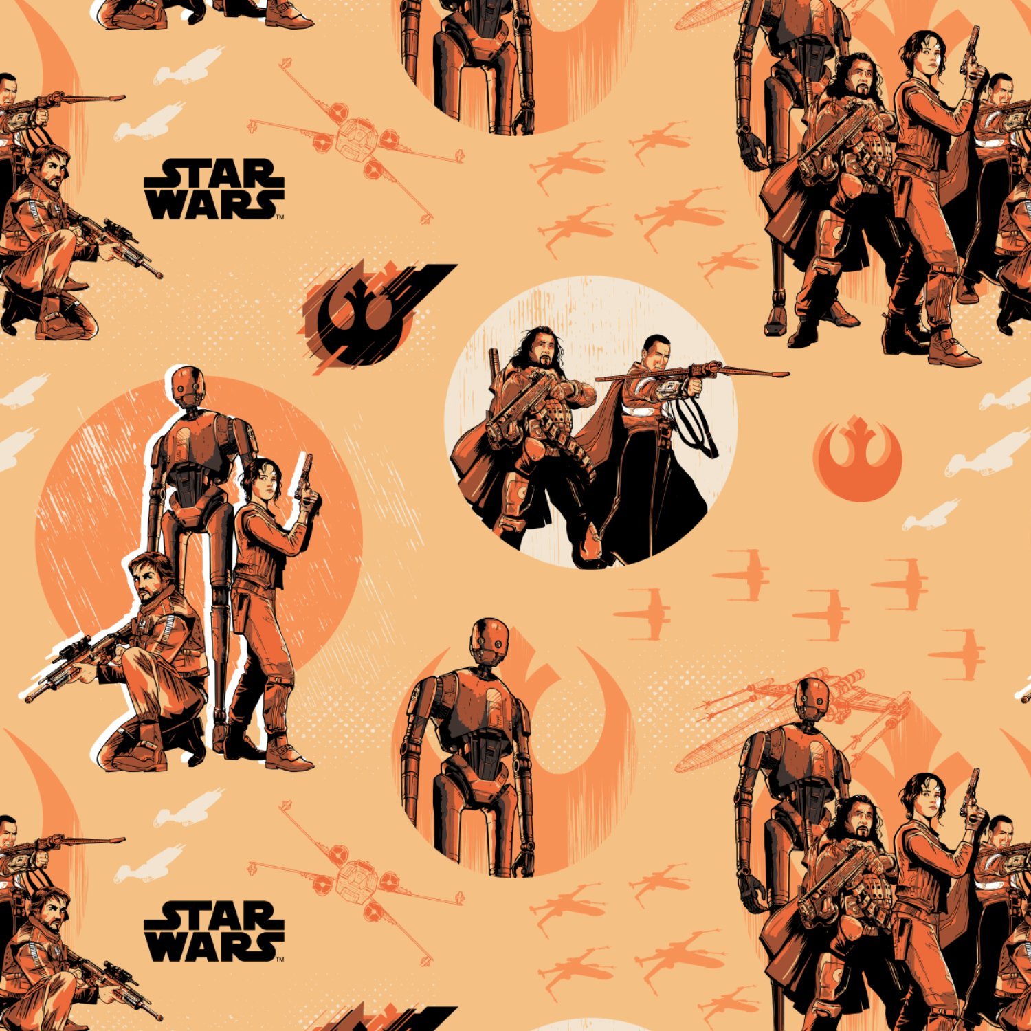Fat Quarter Rogue One Star Wars Characters On Circle 100% Cotton Quilting Fabric