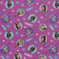 Fat Quarter Disney Princess Badge Pink 100% Cotton Quilting Fabric