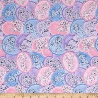 Fat Quarter Disney Princess Badge Pink Blue Lilac 100% Cotton Quilting Fabric