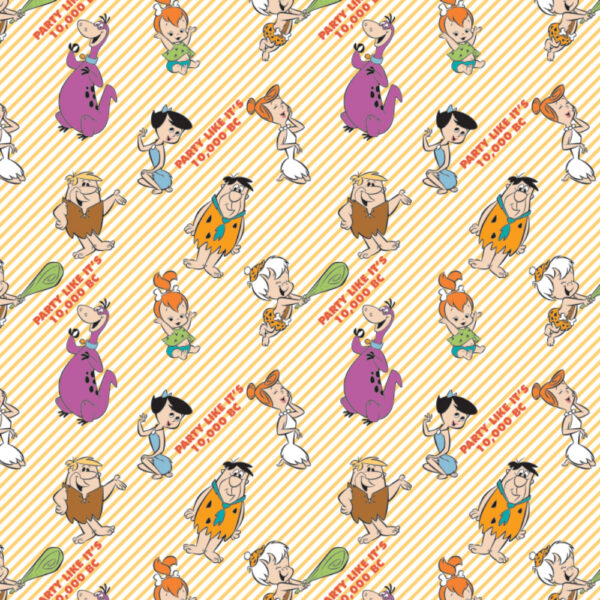 Fat Quarter Flintstones Family On Yellow Stripes 100% Cotton Quilting Fabric