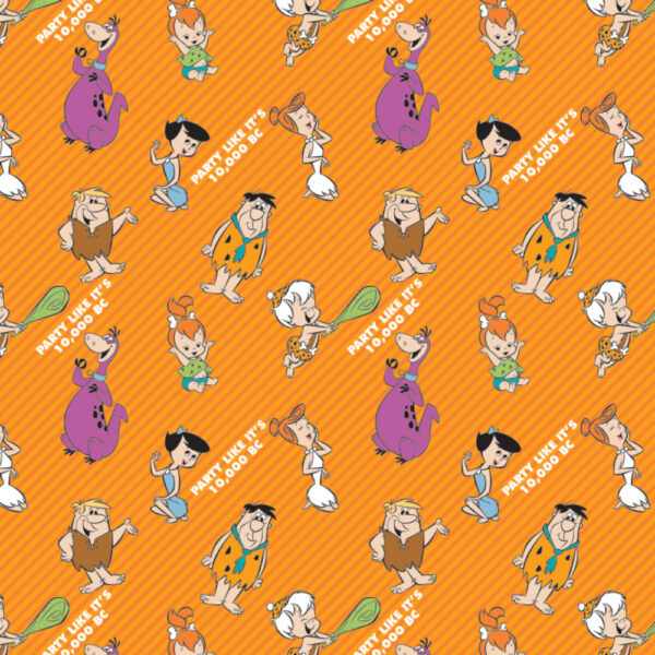 Fat Quarter Flintstones Family On Orange Stripes 100% Cotton Quilting Fabric