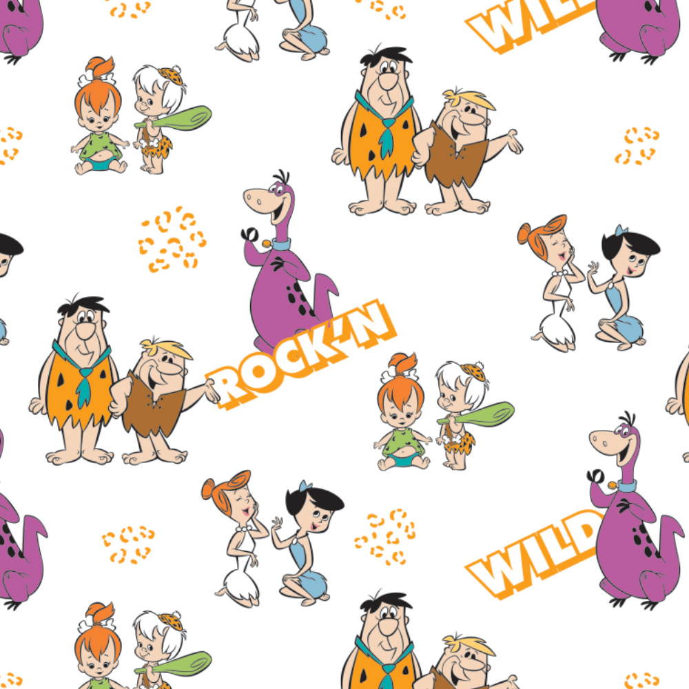 Fat Quarter Flintstones Rock'n Wild On White 100% Cotton Quilting Fabric