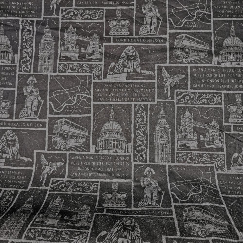 Fat Quarter London Icons 100% Cotton Quilting Fabric - Charcoal on Black - Image 2