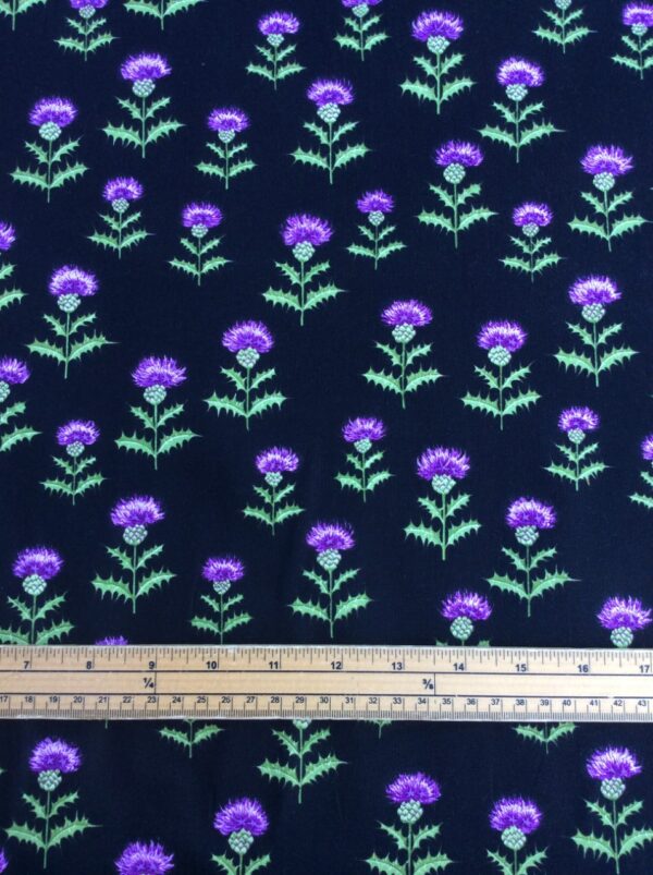 Fat Quarter Scottish Thistles on Black 100% Cotton Quilting Fabric - NUTEX