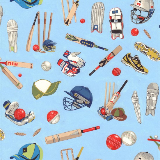 Fat Quarter All Rounder Cricket Equipment 100% Cotton Quilting Fabric - NUTEX