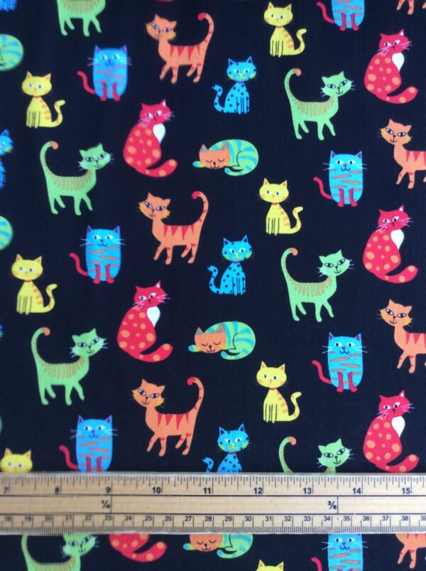 Fat Quarter Happy Paws Cats - on Black 100% Cotton Quilting Fabric-NUTEX - Image 2