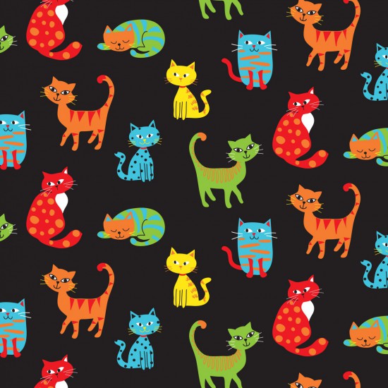 Fat Quarter Happy Paws Cats - on Black 100% Cotton Quilting Fabric-NUTEX