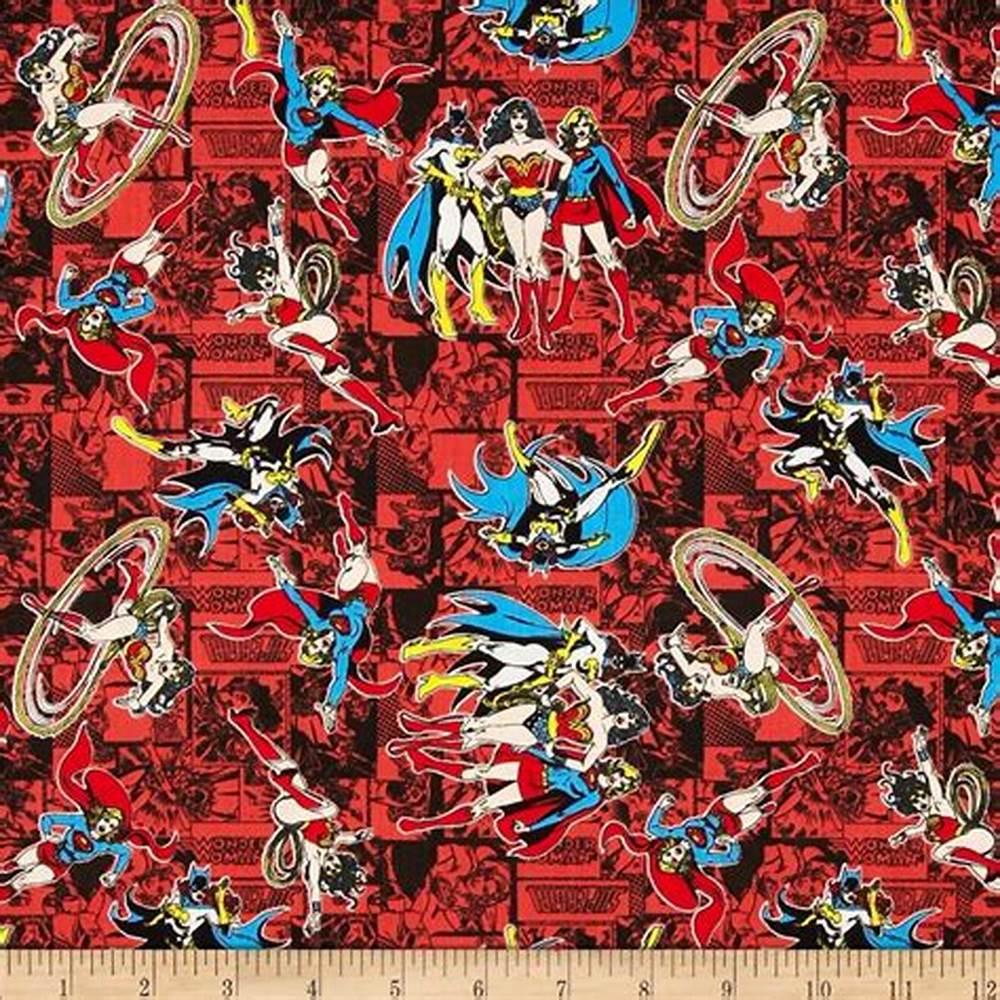Fat Quarter Girl Power II DC Comics Heroines On Red 100% Cotton Quilting Fabric