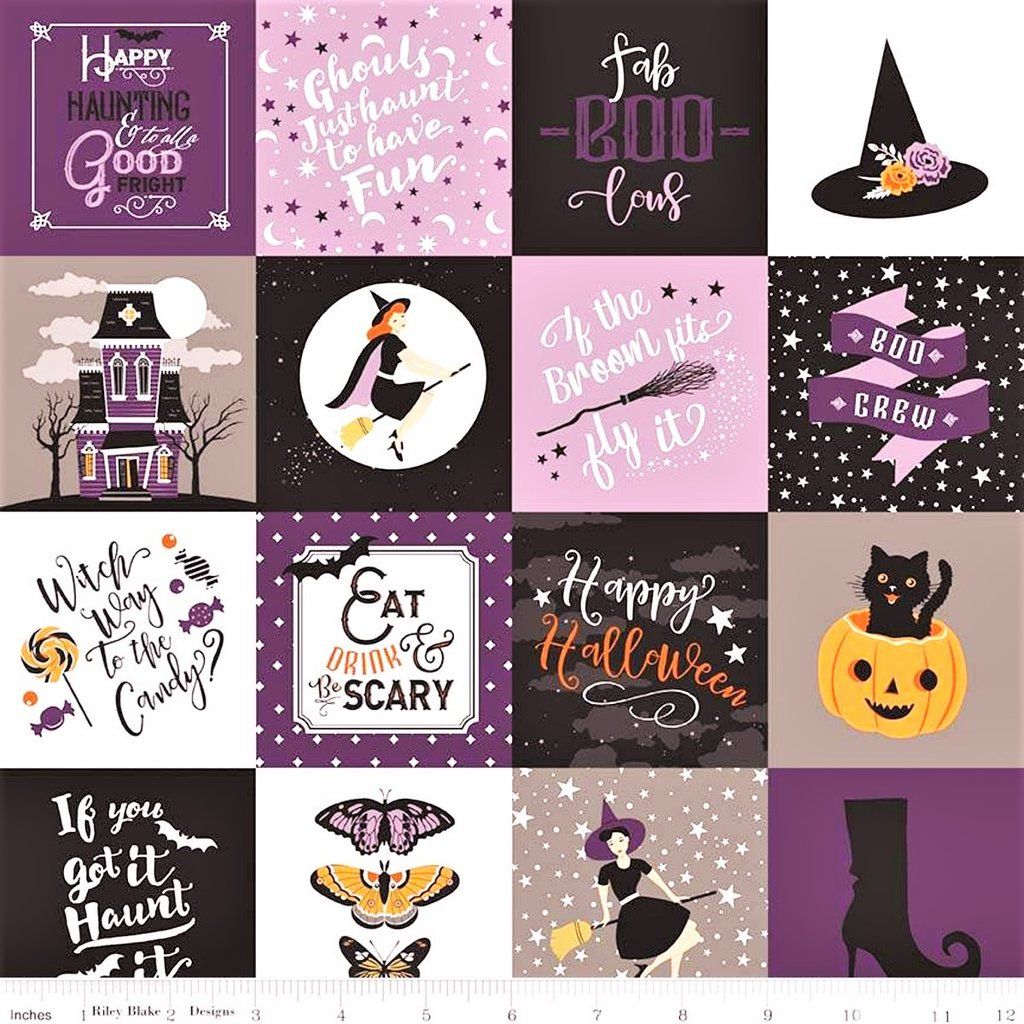 Fat Quarter Fab-Boo-Lous Collage Purple and Grey 100% Cotton Quilting Fabric