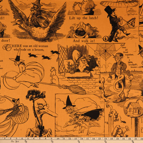 Fat Quarter Goose Tales Halloween Nursery Rhyme Orange 100% Cotton Print Fabric
