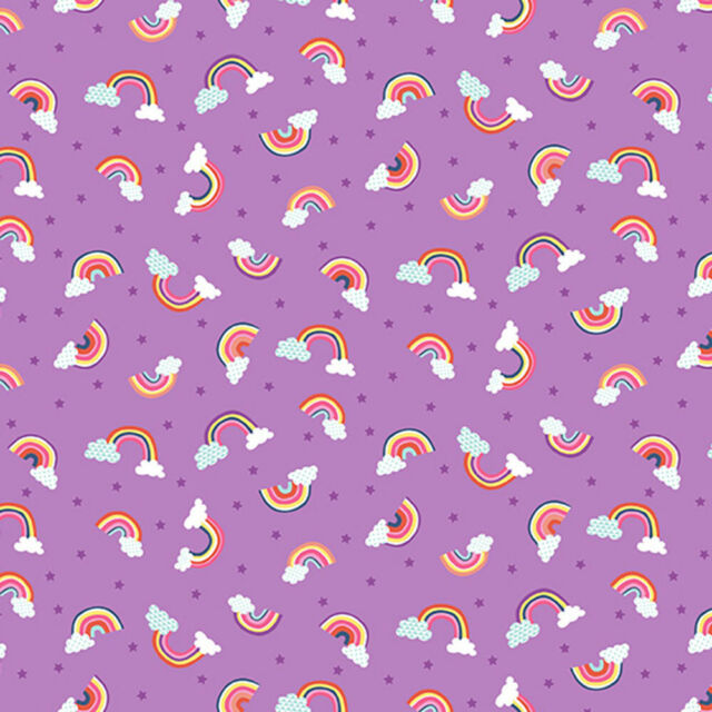 Fat Quarter Rainbow Daydream Rainbows On Purple 100%Cotton Quilting Fabric