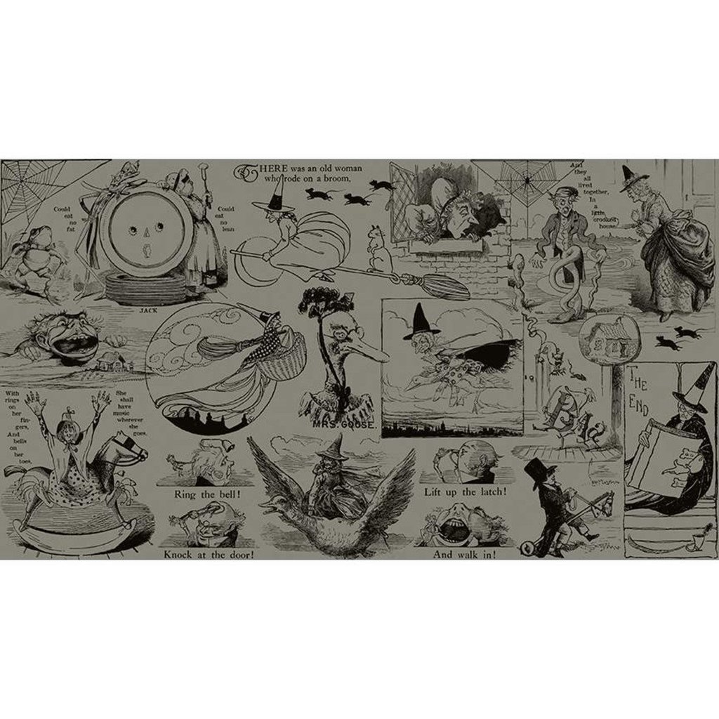 Fat Quarter Goose Tales Halloween Nursery Rhyme On Grey 100% Cotton Print Fabric