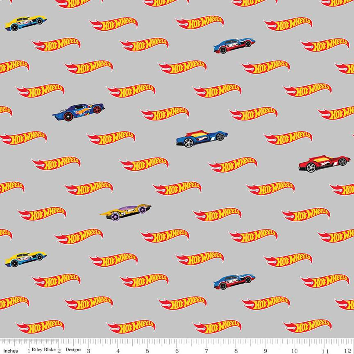 Fat Quarter Hot Wheels Cars Logo Grey 100% Cotton Fabric Riley Blake