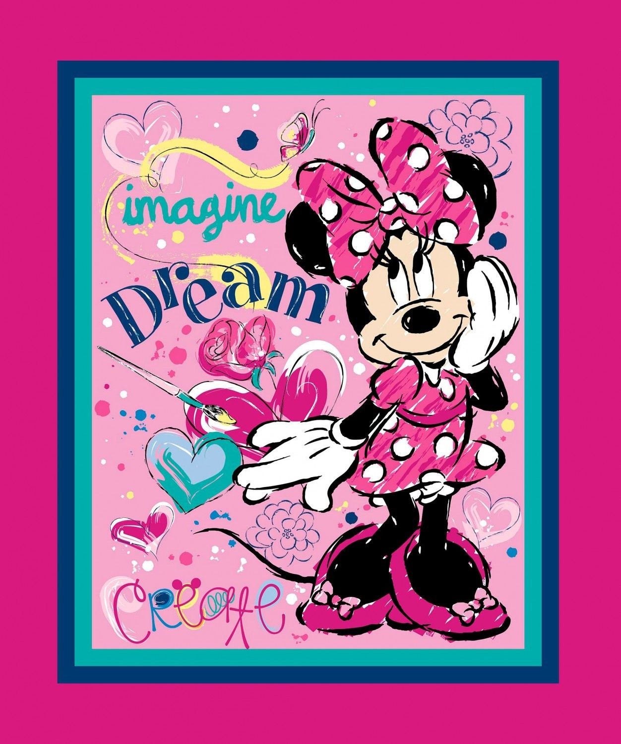 Mini Mouse ''Imagine, Dream, Create'' Disney Panel 100% Cotton Print Fabric