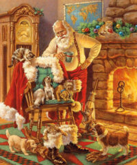 A Classic Christmas Santa, Puppies and Kittens Panel 100% Cotton Print Fabric