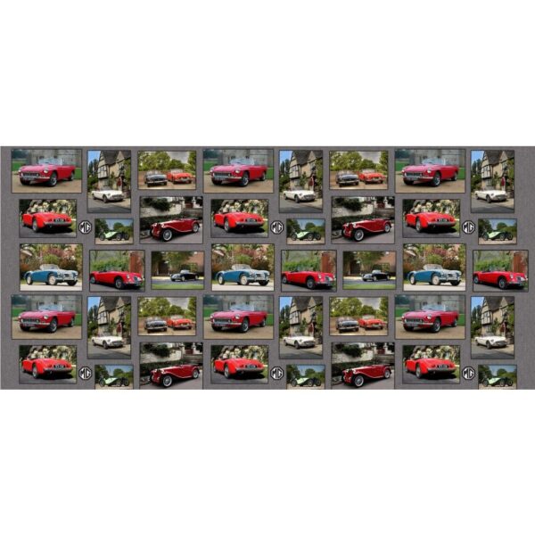 MG Classic Cars Patchwork 100% Cotton Quilting Panel Fabric