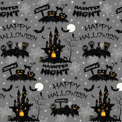 Fat Quarter Hocus Pocus Haunted Houses On Black 100% Cotton Quilting Fabric