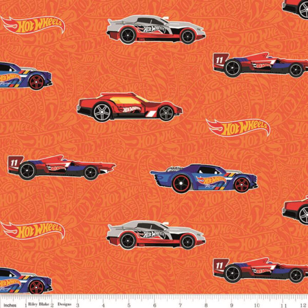 Fat Quarter Hot Wheels Cars Orange 100% Cotton Fabric Riley Blake