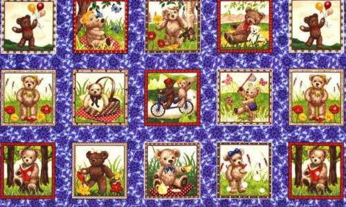 Teddy Squares Panels Cotton Quilting Fabric (27 Panels Each 9.5cm x 9.5cm)