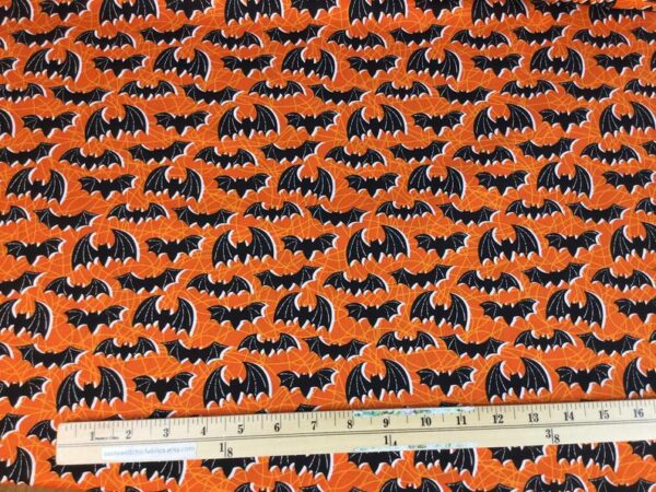 Fat Quarter Night Flight Halloween Bats On Orange 100% Cotton Fabric