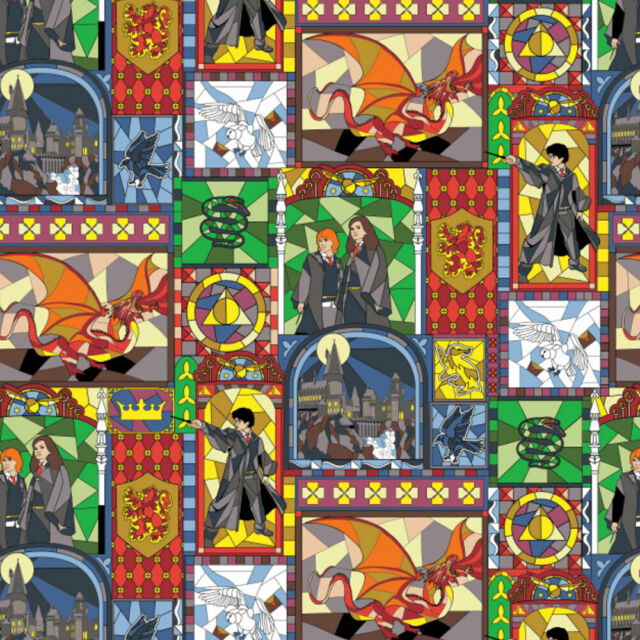 Fat Quarter Harry Potter Stained Glass 100% Cotton Quilting Fabric