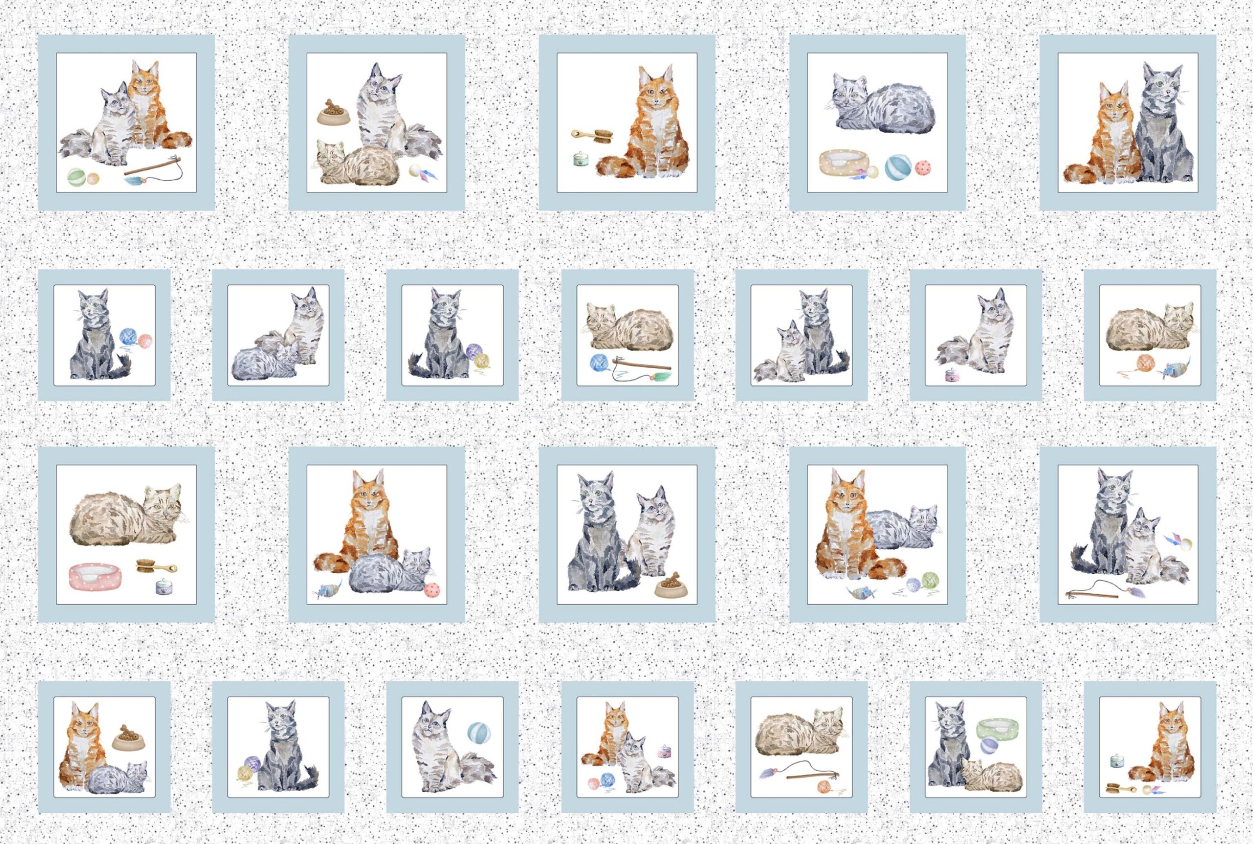 Custom Cats Kitten Blocks Cotton Quilting Fabric 68cm x 110cm - 24 Blocks