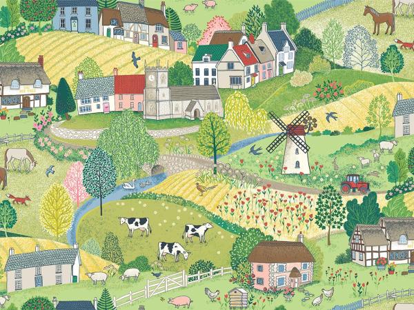 Fat Quarter Village Life Scenic Farm Life 100% Cotton Quilting Fabric