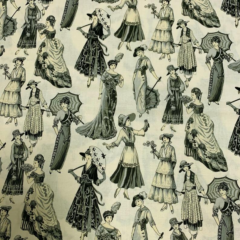 Fat Quarter Steampunk Victorian Ladies 100% Cotton Quilting Fabric
