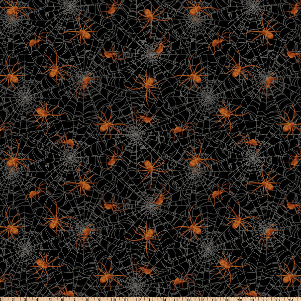Fat Quarter Harvest Moon Cobweb With Orange Spiders 100% Cotton Quilting Fabric