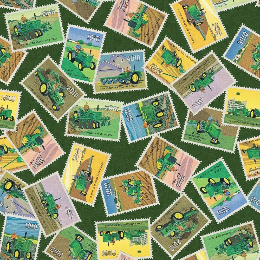 Fat Quarter John Deere Tractor Stamps Toss 100% Cotton Quilting Fabric