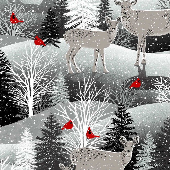Fat Quarter Midwinter Song Christmas Animals And Wood 100% Cotton Fabric