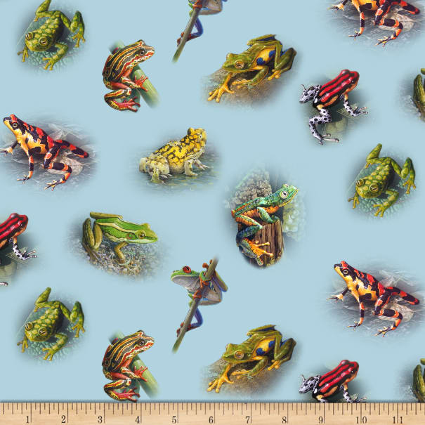 Fat Quarter Amazing Frogs On Blue 100% Cotton Quilting Fabric