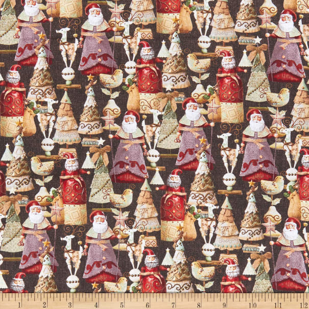 Fat Quarter Jim Shore Christmas Santa And Trees On Black 100% Cotton Fabric