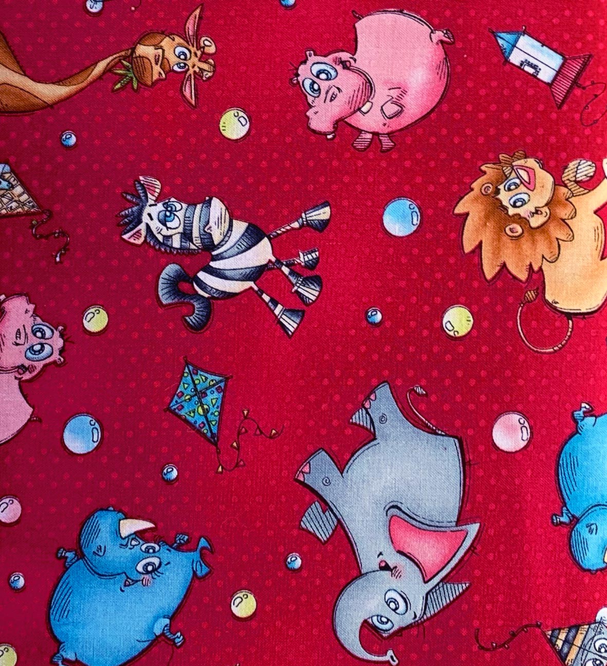 Fat Quarter A Jungle Story Wild Animals On Red 100% Cotton Fabric