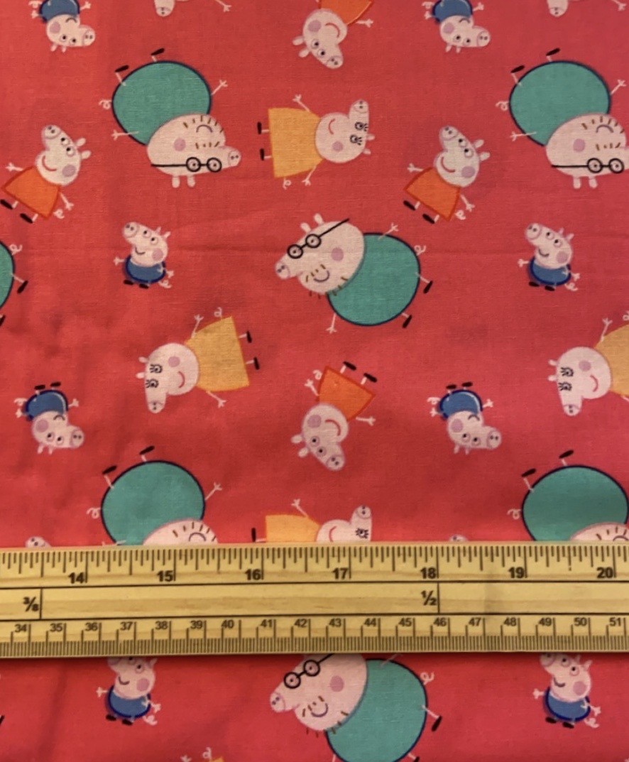 Fat Quarter Peppa Pig And Family On Pink 100% Cotton Quilting Fabric
