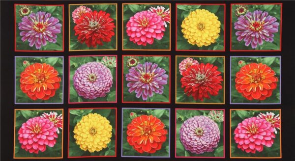 Zinnias Flowers 100% Cotton Quilting Panel