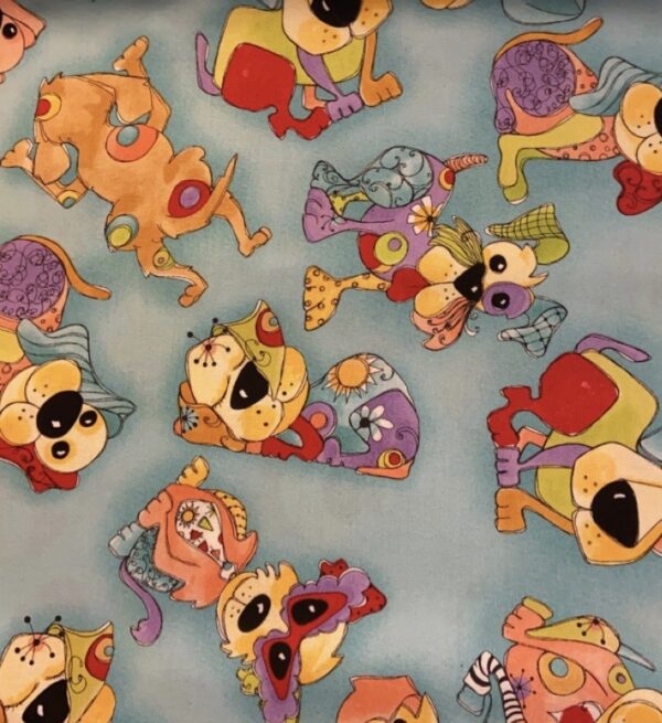 Fat Quarter Happy Dogs Toss On Blue 100% Cotton Quilting Fabric