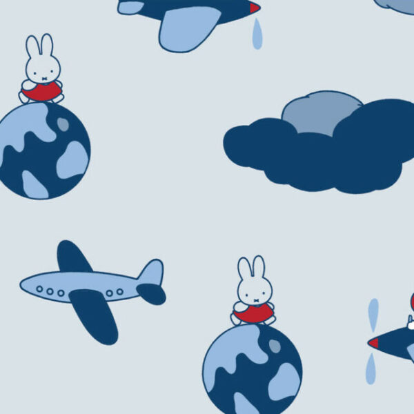 Fat Quarter Miffy Around The World Planes Grey 100% Cotton Quilting Fabric