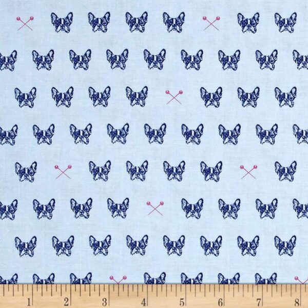 Fat Quarter Blue Carolina French Bull Dogs 100% Cotton Fabric