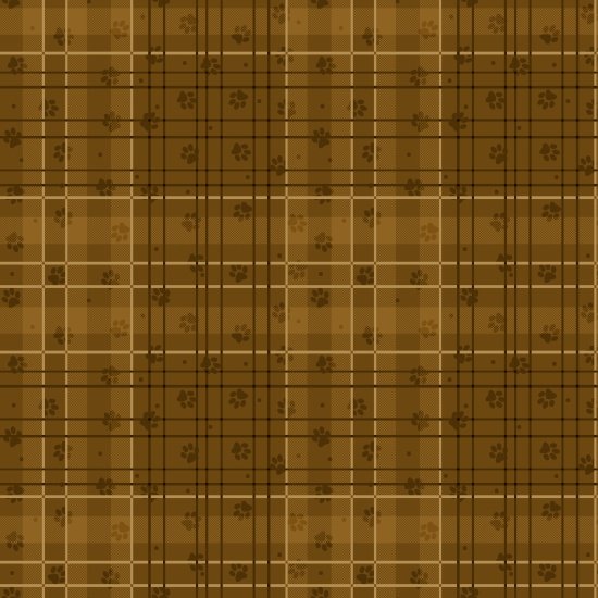 Fat Quarter Brown Plaid With Dog Prints 100% Cotton Fabric